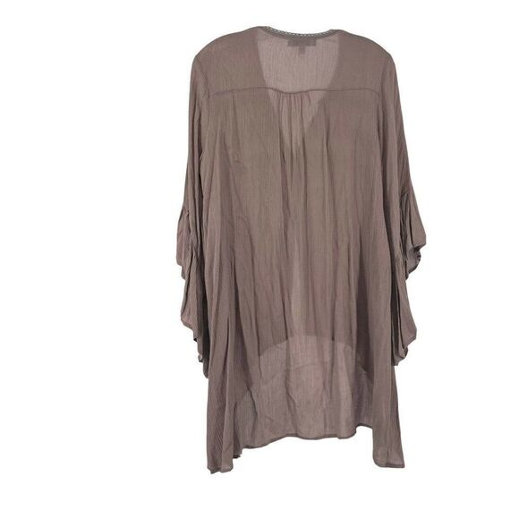 Bohemian Bell Sleeve Blouse V Neck Taupe Flare Button Relaxed Size M She + Sky - Picture 6 of 8